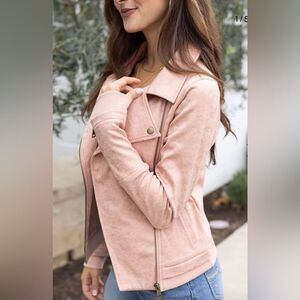 Grace & Lace Move Free Leather-Like Moto Jacket Blush size M
